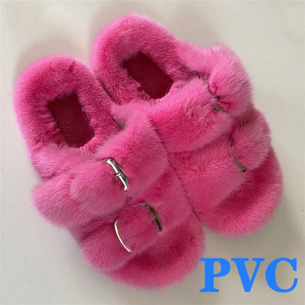 2024 Women's Fur Slippers 100% Real Mink Fur Slippers European Station Ladies Fur Slides Flat Heel Fashion Luxury Mink Slippers