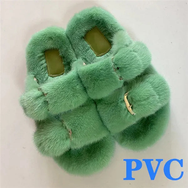 2024 Women's Fur Slippers 100% Real Mink Fur Slippers European Station Ladies Fur Slides Flat Heel Fashion Luxury Mink Slippers