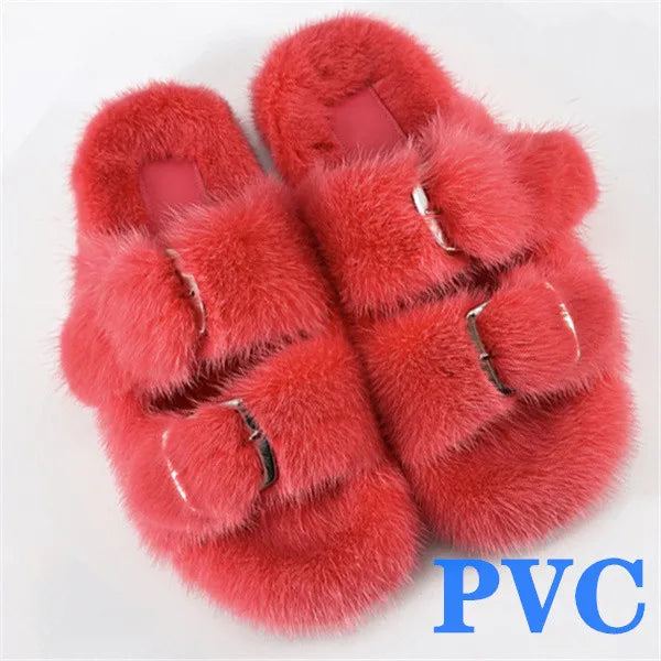 2024 Women's Fur Slippers 100% Real Mink Fur Slippers European Station Ladies Fur Slides Flat Heel Fashion Luxury Mink Slippers