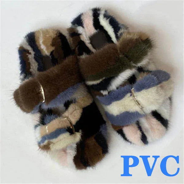 2024 Women's Fur Slippers 100% Real Mink Fur Slippers European Station Ladies Fur Slides Flat Heel Fashion Luxury Mink Slippers