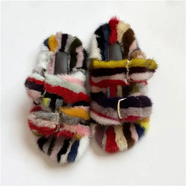 2024 Women's Fur Slippers 100% Real Mink Fur Slippers European Station Ladies Fur Slides Flat Heel Fashion Luxury Mink Slippers