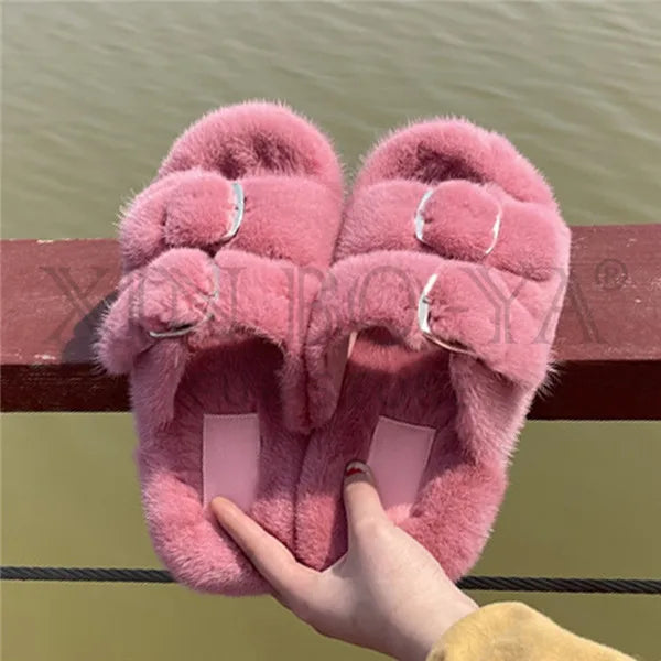 2024 Women's Fur Slippers 100% Real Mink Fur Slippers European Station Ladies Fur Slides Flat Heel Fashion Luxury Mink Slippers