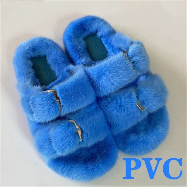 2024 Women's Fur Slippers 100% Real Mink Fur Slippers European Station Ladies Fur Slides Flat Heel Fashion Luxury Mink Slippers