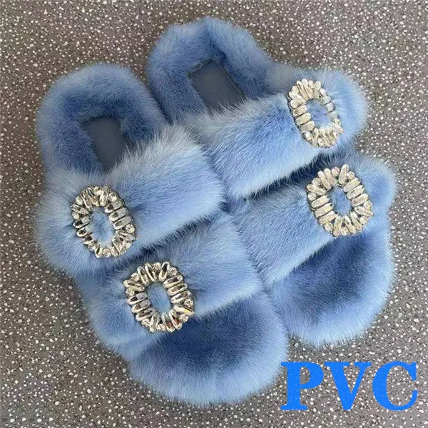 2024 Women's Fur Slippers 100% Real Mink Fur Slippers European Station Ladies Fur Slides Flat Heel Fashion Luxury Mink Slippers