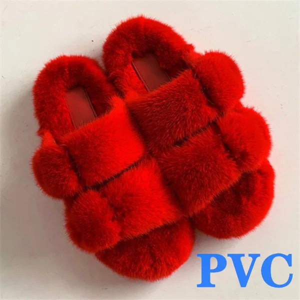 2024 Women's Fur Slippers 100% Real Mink Fur Slippers European Station Ladies Fur Slides Flat Heel Fashion Luxury Mink Slippers