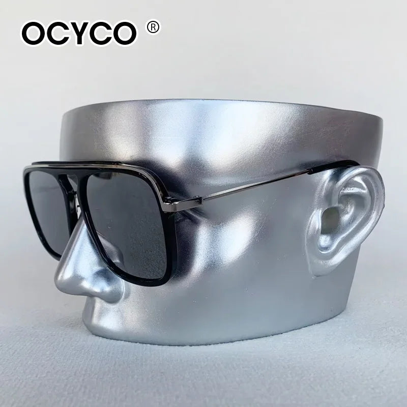 Trend Square Punk Sunglasses Men 2025 Luxury Brand Vintage Metal Sun Glasses Male Double Beam Classic Driving Eyewear UV400