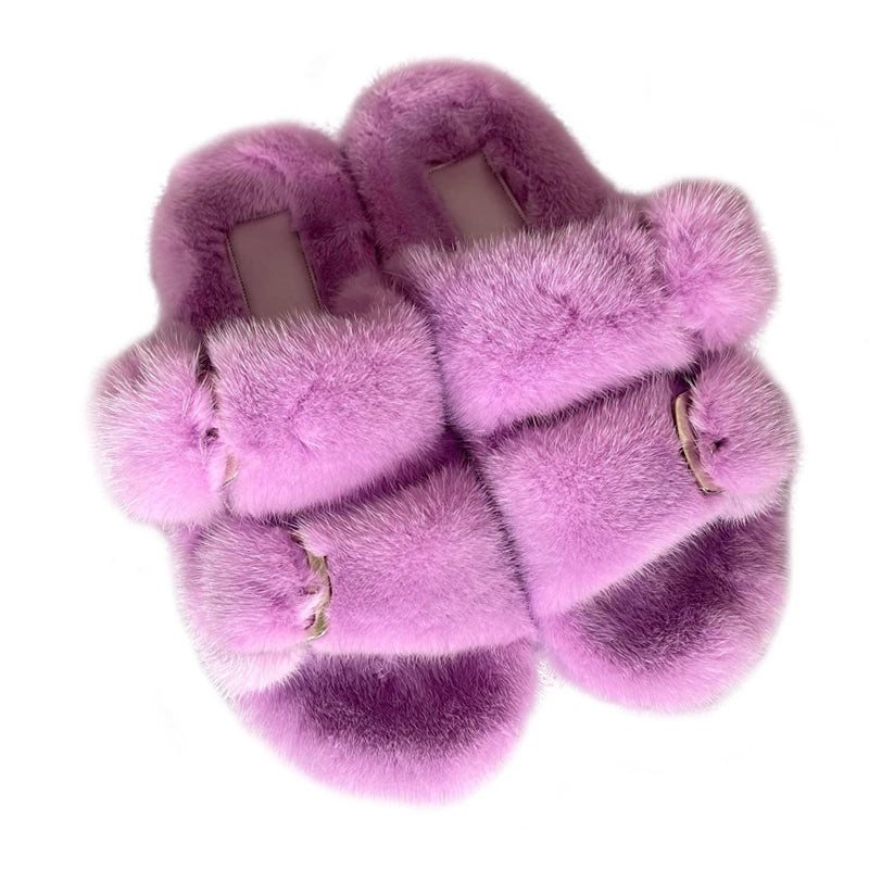 2024 Women's Fur Slippers 100% Real Mink Fur Slippers European Station Ladies Fur Slides Flat Heel Fashion Luxury Mink Slippers