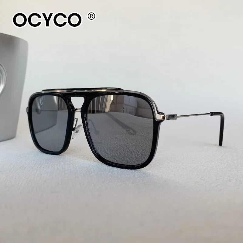 Trend Square Punk Sunglasses Men 2025 Luxury Brand Vintage Metal Sun Glasses Male Double Beam Classic Driving Eyewear UV400