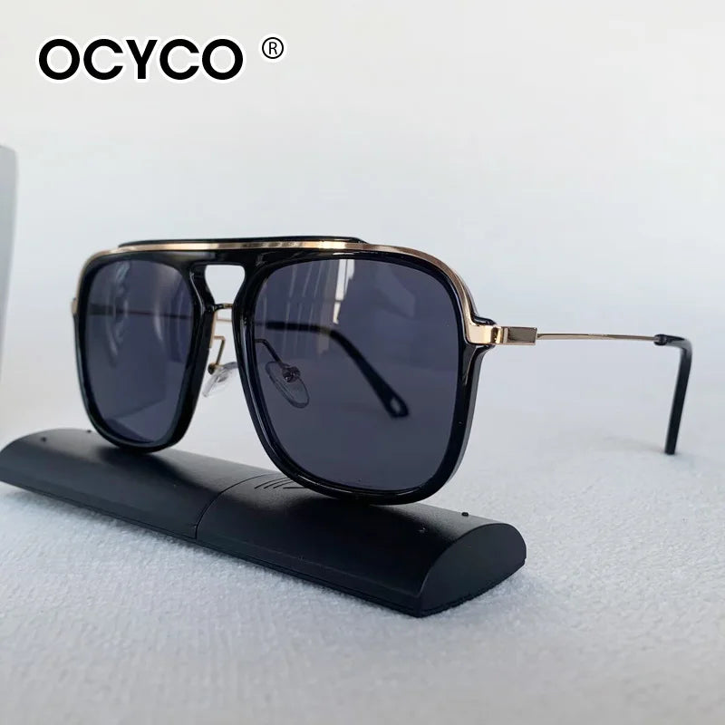 Trend Square Punk Sunglasses Men 2025 Luxury Brand Vintage Metal Sun Glasses Male Double Beam Classic Driving Eyewear UV400
