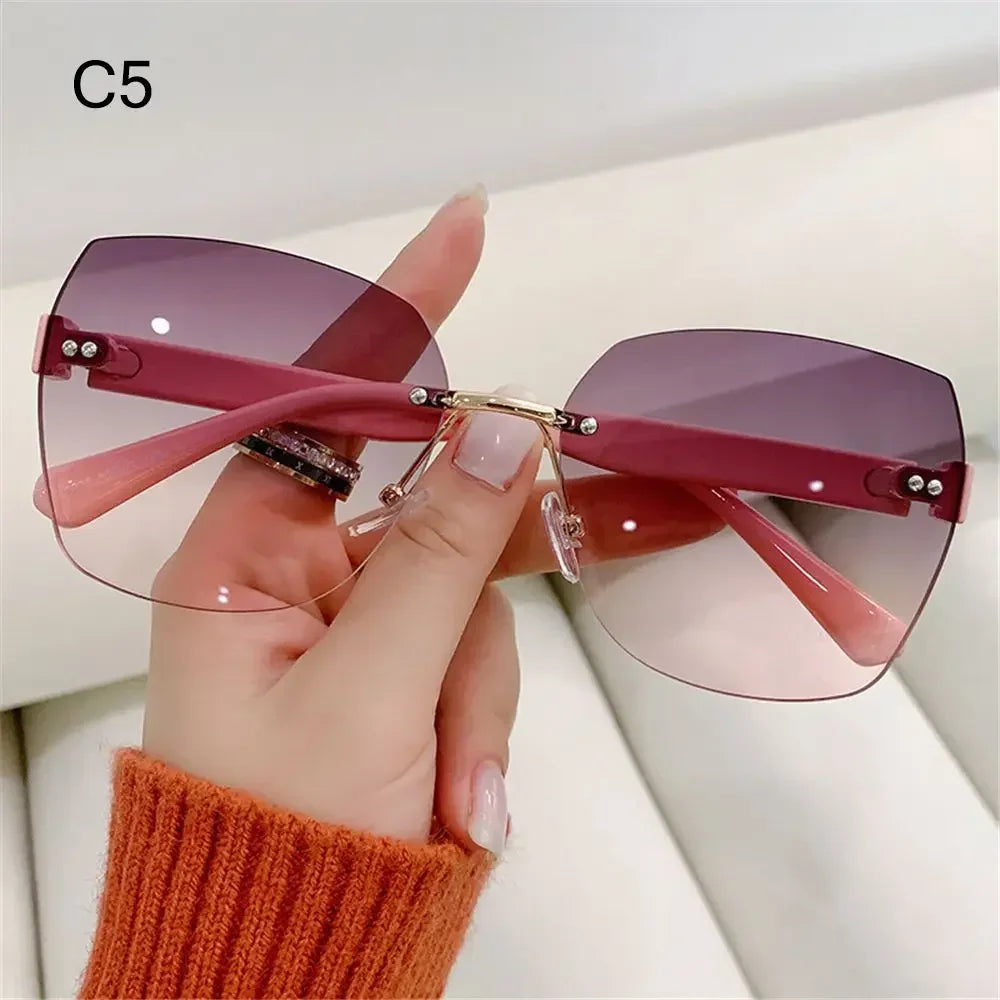 Vintage Rimless Sunglasses 2024 Women Gradient Sunglasses Summer Shades Fashion UV400 Frameless Sun Glasses Ladies Eyeglasses