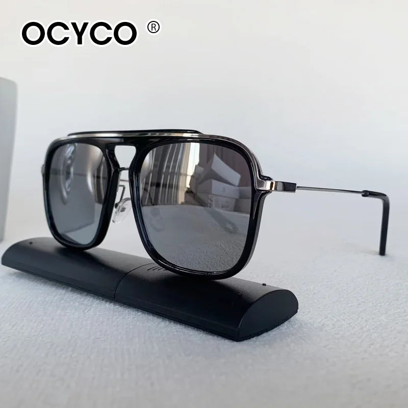 Trend Square Punk Sunglasses Men 2025 Luxury Brand Vintage Metal Sun Glasses Male Double Beam Classic Driving Eyewear UV400