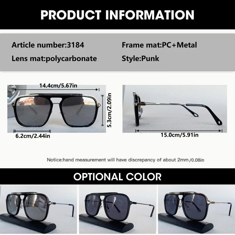 Trend Square Punk Sunglasses Men 2025 Luxury Brand Vintage Metal Sun Glasses Male Double Beam Classic Driving Eyewear UV400