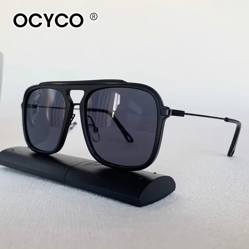 Trend Square Punk Sunglasses Men 2025 Luxury Brand Vintage Metal Sun Glasses Male Double Beam Classic Driving Eyewear UV400