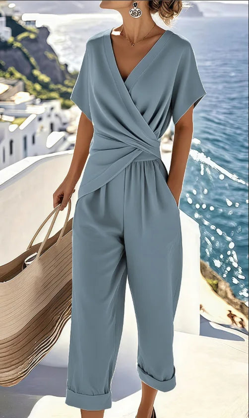 2 pieces women sets 2026 summer new fashion solid color irregular short-sleeved top+solid pant sets women's clothing